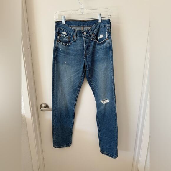 501’s Sz. 24 Levi's Blue Straight Jeans with Classic Style Denim - Picture 1 of 3